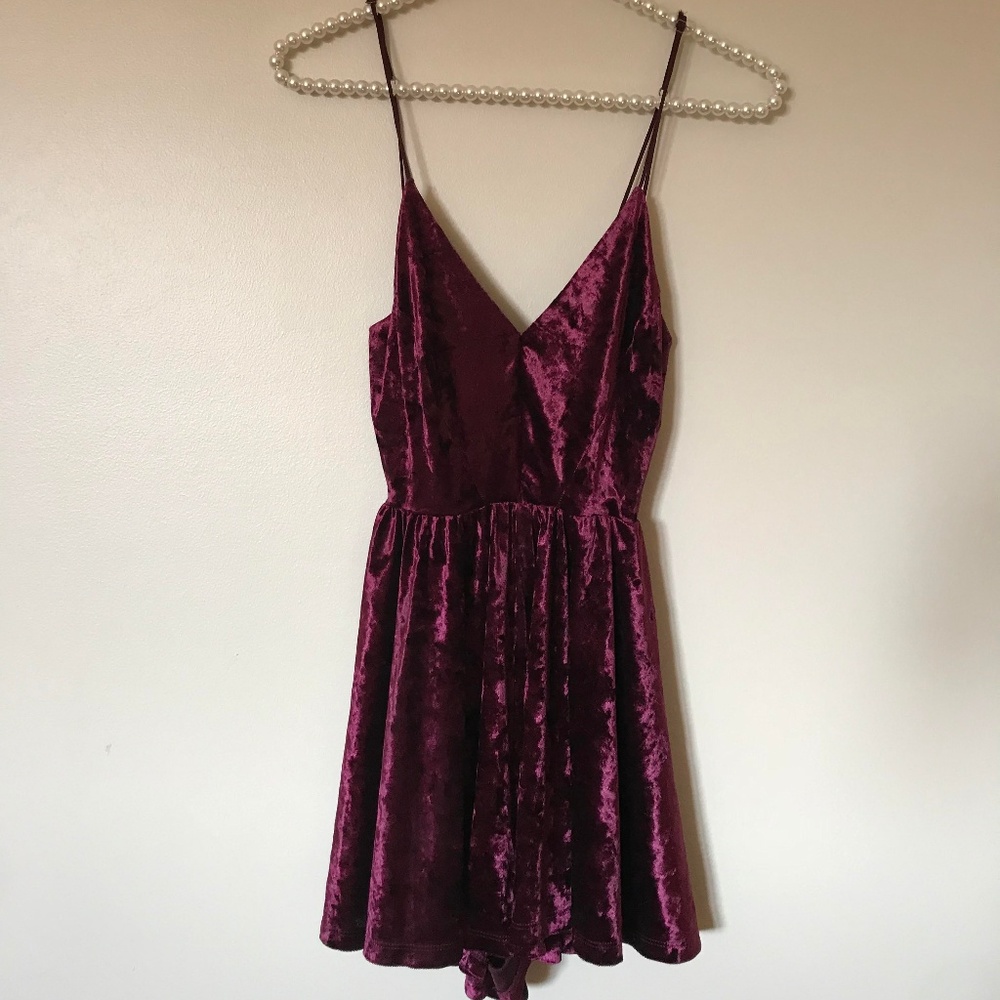 Velvet Maroon Romper-Open Back